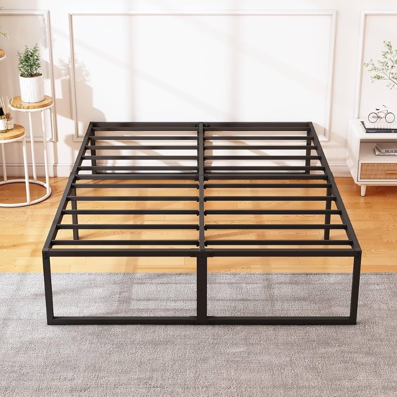 Photo 1 of 16 Inch Queen Bed Frame, No Box Spring Needed, Heavy Duty Metal Platform Queen Size Bed Frame, Strong Steel Slats Support, Noise Free, Easy Assembly, Black