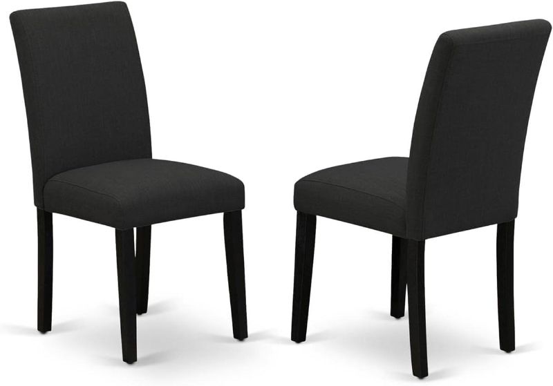 Photo 1 of ABP4T55 - Set of 2 - Parson Chairs- Upholstered Dining Chairs Includes Wirebrushed Black Wooden Structure with Black Linen Fabric Seat and Simple Back