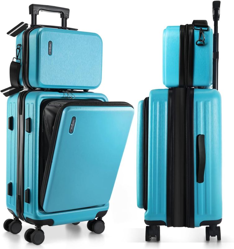 Photo 1 of 22 Inch Carry On Luggage, Carry On Suitcase with Wheels, Hardside Luggage Carry On, Expandable Teal Small Suitcase, Hard Shell Carry-on Luggage, Spinner Luggage with Cosmetic Carry On Bag
