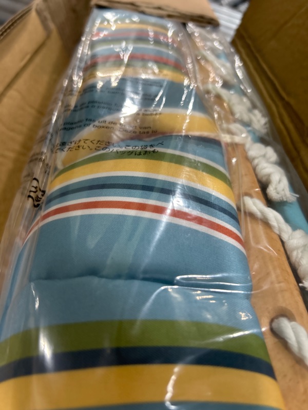 Photo 1 of 12 FT Double Quilted Fabric Hammock with Spreader Bars and Pillow 450 LBS Weight Capacity 2 Person Hammock for Outdoor Patio Backyard Poolside Blue Stripes
50+ bought in past month