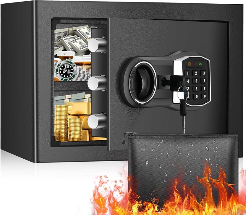 Photo 1 of 1.2 Cub Home Safe Fireproof Waterproof, Digital Home Security Safe Box with Fireproof Money Bag, Digital Keypad and Spare Keys, Small Fireproof Safe for Home Jewellery Money Valuables