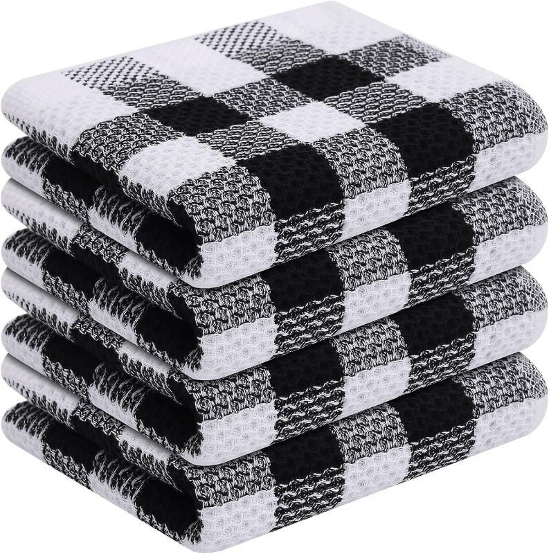 Photo 1 of  Buffalo Plaid Kitchen Towels Set, 4 Pack 100% Cotton Waffle Weave Dish Towels for Kitchen, Super Soft Absorbent Kitchen Hand Dish Cloths for Drying and Cleaning(13" x 28", Black & White)