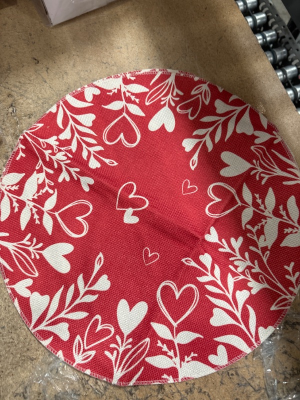 Photo 2 of 4 PCS Woven Placemats for Kitchen Table, Valentine's Day Red Love Heart Plaid Heat Resistant Stain Resistant Table Mats 