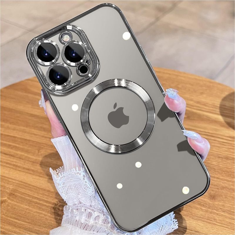 Photo 1 of Silver Color for iPhone 15 Case with Full Camera  Women Girls Phone Case -Titanium iPhone 15 Pro 