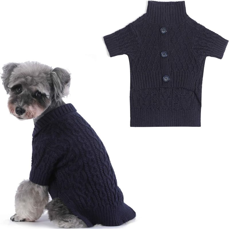 Photo 1 of Lapel Knitted Dog Sweater Winter Coat Apparel Classic Knit Pet Clothes (Navy XS)
