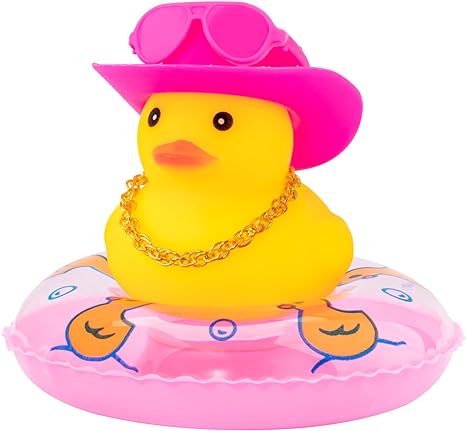 Photo 1 of wonuu Car Rubber Duck Car Duck Decoration Dashboard Car Ornament for Car Dashboard Decoration Accessories with Mini Flower Hat Swim Ring Necklace and Sunglasses