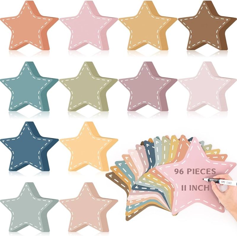 Photo 1 of Glenmal 96 Pcs 11 Inch Large Star Cutouts Bulletin Board Paper Star for Classroom Decor Paper Star Shapes Colorful Star Cutouts Star with 3 Sheets Glue Points for Kids DIY Craft School Bulletin Board