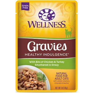 Photo 1 of **Exp 7/24**Wellness Healthy Indulgence Natural Grain Free Wet Cat Food Gravies Chicken & Turkey 3-Ounce Pouch (Pack of 24)

