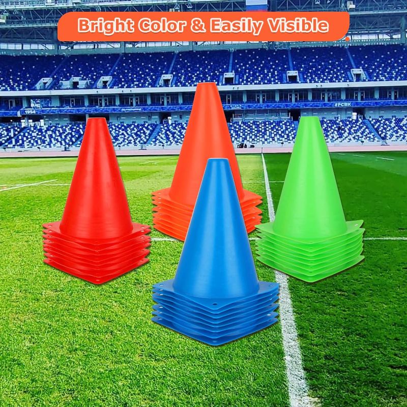 Photo 1 of 32 Pack Plastic Training Cones, 7 Inch Soccer Cones for Training, Agility Field Marker Plastic Cones for Soccer, Outdoor Indoor Activity (4 Colors)