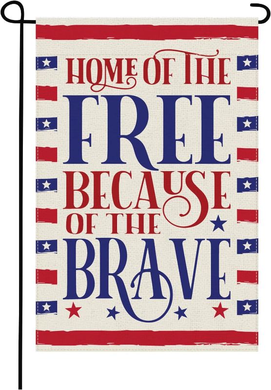 Photo 1 of 4th of July decorations, Fourth of July Garden Flag, 12x18 Inch Double Sided Yard Flag, Outdoor Memorial Day Yard Sign Decor, Independence Day Home Party Decoration - Home of The Free Because of The Brave