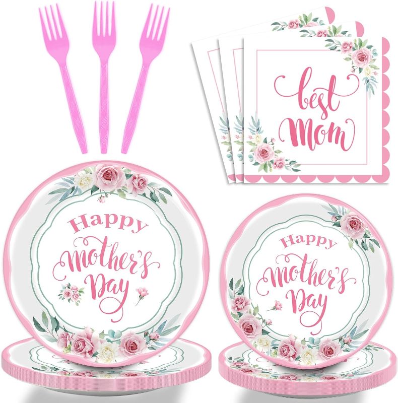 Photo 1 of 
96 Pcs Happy Mother's Day Party Paper Plate and Napkins Mothers Day Party Supplies Tableware Set for Best Mom Ever Spring Flowers Theme Disposable...