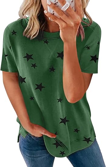 Photo 1 of Biucly Womens Short Sleeve Crewneck Shirts Loose Casual Tee T-Shirt 