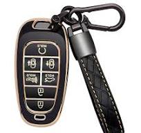 Photo 1 of Key Fob Cover Case with Keychain and Keyring Soft TPU Waterproof 360° Degree Full Protection WaterproofCompatible with Hyundai. (A--4 Buttons, Black?Keychain)