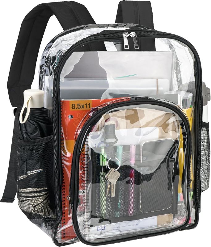 Photo 1 of BALEINE Clear Backpack for Girls, Clear Backpacks for School, Heave Duty PVC Clear Bags Clear bookbag (Black)
