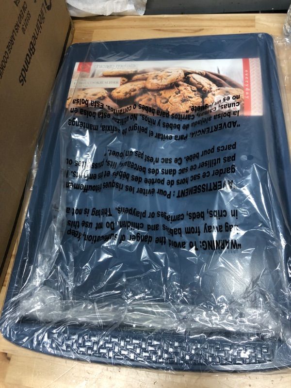 Photo 1 of Chicago Metallic Everyday Non-stick Large Cookie Slider, Perfect for making cookies, one-pan meals, roasted vegetables, and more! 19.95 x 13.94 x 1 Inch, Blue
