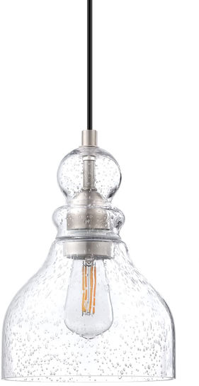 Photo 1 of 1 Light Pendant Ceiling Light Kitchen Island 6.5" Hand Blown Seeded Glass Brushed Nickel Finish Modern Industrial Farmhouse Lighting for Bedroom Sink Restaurant bar Corridor  6.5" Glass Cord