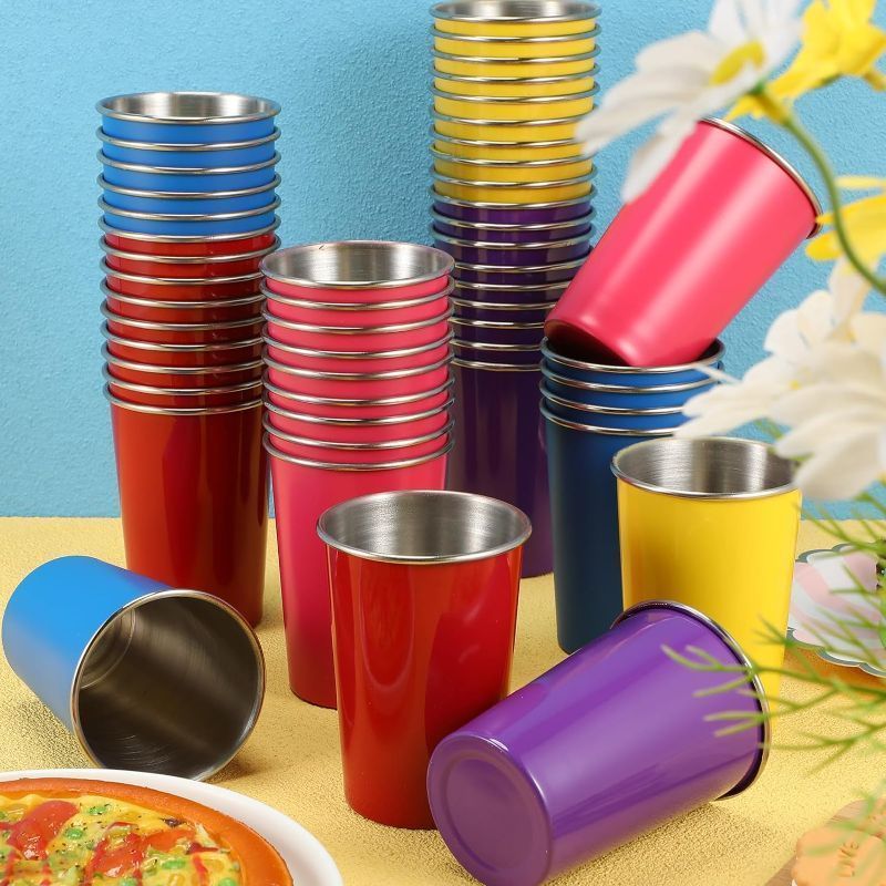 Photo 1 of (see all images)Tioncy 50 Pack Christmas 12 oz Stainless Steel Cups for Kids and Adults Colorful Cups Stainless Steel