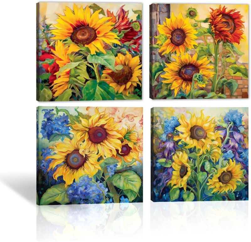 Photo 1 of 4 pack Ai flower paintings 1ft x 1ft