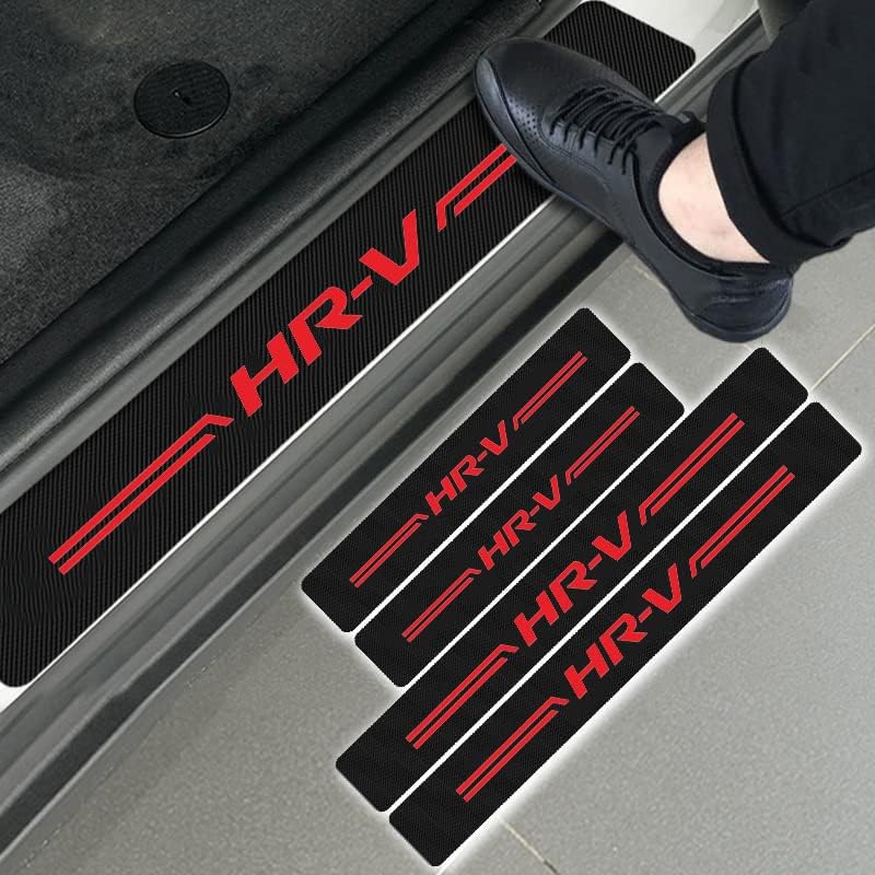 Photo 1 of 4PCS Threshold Protection Sticker Carbon Fiber Sticker Decorative Door Entry Guard Door Threshold Scratch Pad Film Compatible with HR-V All Years. (Red-4PCS)