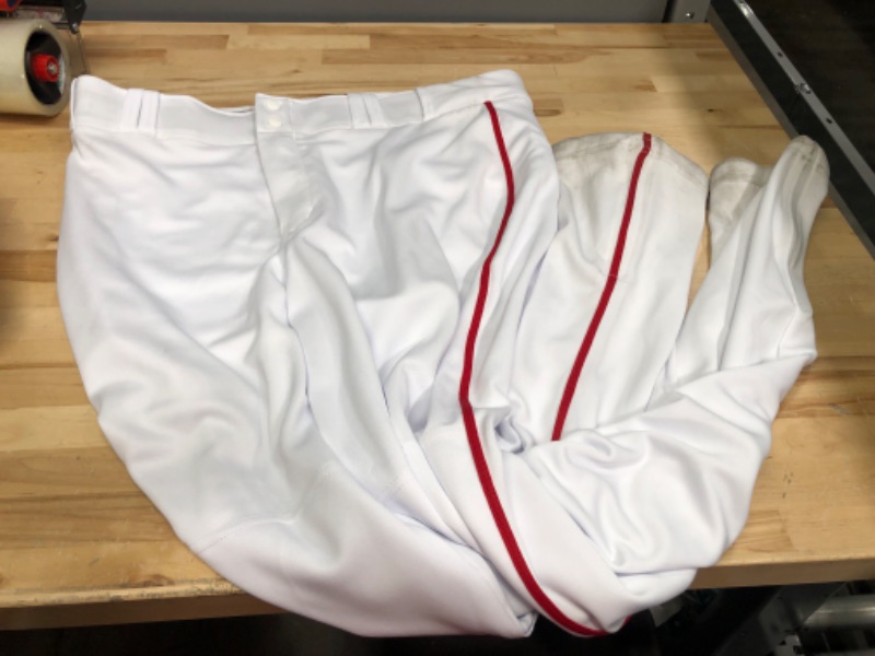 Photo 2 of CHAMPRO MEN'S Straight Leg Open Bottom Youth Baseball Pants with Side Braid X-Large White, Scarlet