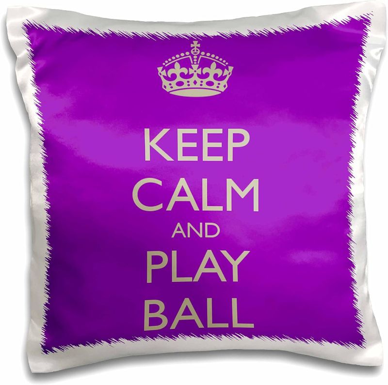 Photo 1 of 3dRose Keep Calm and Play Ball, Purple and Silver-Pillow Case, 16 by 16" (pc_171915_1)