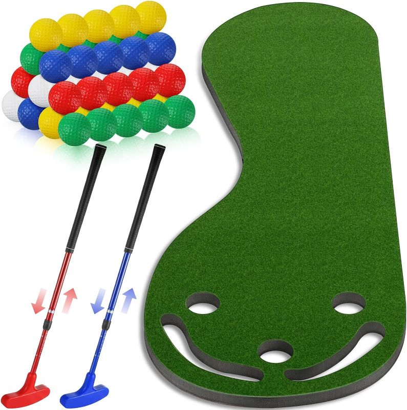 Photo 1 of Meooeck 23 Pcs Golf Training Equipment Three Hole Putting Green Mat Golf Adjustable Two Way Putters Foam Golf Balls Practice Supplies