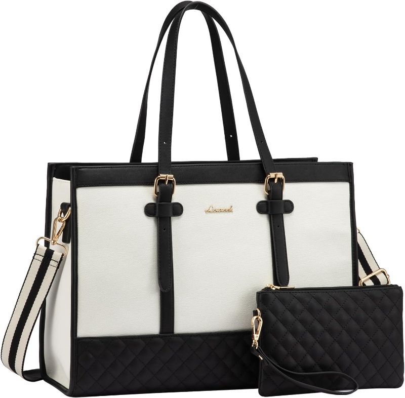 Photo 1 of LOVEVOOK Laptop Bag for Women 15.6 inch Canvas Laptop Tote Bag, Large Capacity Work Bag with Clutch Purse, Computer Bag Office Business Briefcase, Casual...
