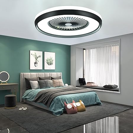 Photo 1 of 24" Bladeless Ceiling Fan with Light, Modern Low Profile Ceiling Fan Smart LED Dimmable Lighting, Enclosed Ceiling Fan Flush Mount Remote & APP Control
