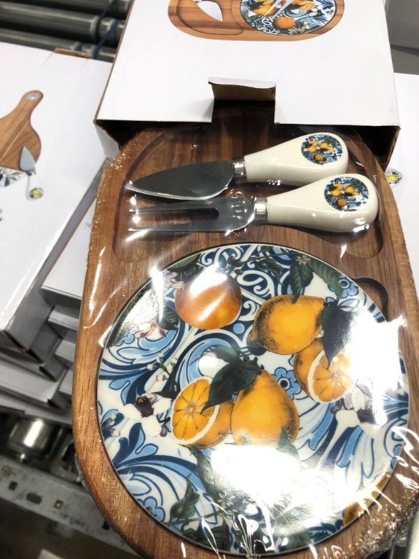 Photo 2 of *see notes* Eco-Friendly Acacia Charcuterie Board - Wooden Cheese Board with Ceramic Charcuterie Plate and Charcuterie Boards Accessories - Essential for Bridal Shower or Anniversary - Oval Yellow Oval Shape, Yallow