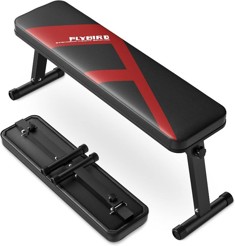 Photo 1 of (NON-REFUNDABLE) FLYBIRD Flat Bench, Foldable Flat Weight Bench Easy Assembly for Strength Training Bench Press, 600/1000 LBS 2 Versions
