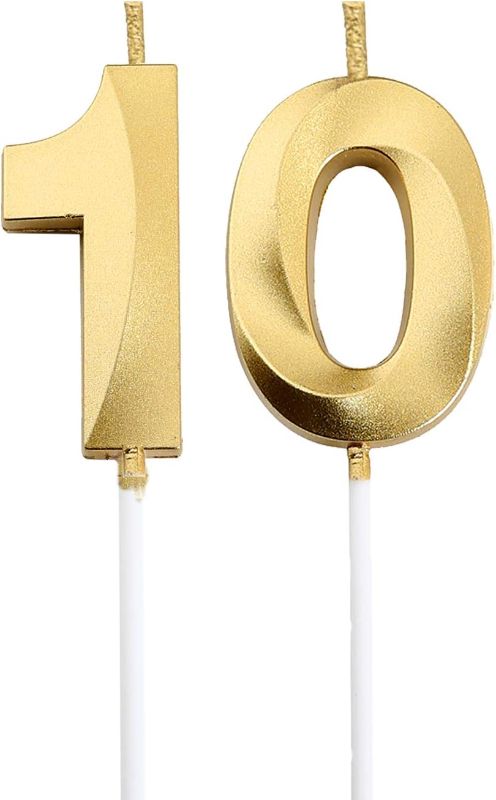 Photo 2 of 10th Birthday Candles,Gold Number 10 Cake Topper for Birthday Decorations Party Decoration