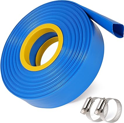 Photo 1 of 2" x 50 Ft Pool Backwash Hose, Blue Heavy Duty Lay Flat Pool Drain Hose with Hose Clamps, Discharge Hose for Above Ground Swimming Pools Pump and Filter
