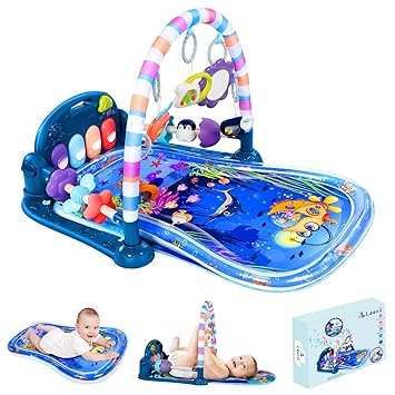 Photo 1 of Looxii Baby Play Gym with Tummy Time Water Play Mat, 2 in 1 Baby Activity Gym with Music and Lights, Kick and Play Piano Gym for Baby Newborn Infants Toys 0 3 6 12 Months Girl & Boy Gifts
