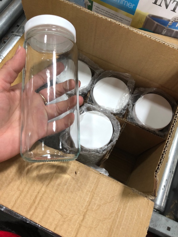 Photo 2 of [ 8 Pack ] Glass Juicing Bottles with 2 Straws & 2 Lids w Hole- 16 OZ Travel Drinking Jars, Water Cups with White Airtight Lids, Reusable Tall Mason Jar for Juice, Bubble Tea, Smoothie, Tea, Kombucha
