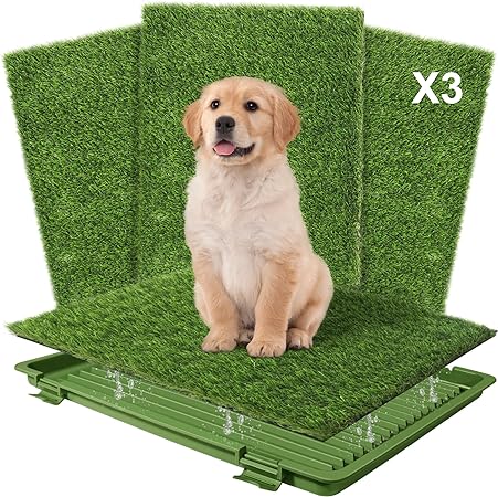 Photo 1 of Dog  Pad With Tray: Reusable Training Pad with 3-Pack Replaceable Artificial Grass - Quick Absorbent Indoor Portable Dog Patio Potty, Washable Pee Pad For Small Medium To Large Dog, 22"x18" Green