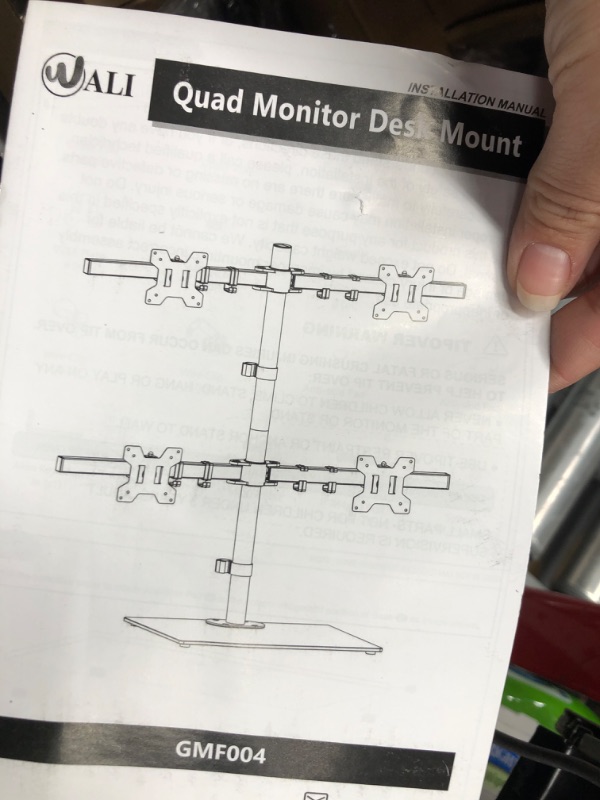 Photo 2 of WALI Quad Monitor Stand, Height Adjustable Free-Standing Monitor Desk Mount, fits 4 Computer Screens up to 27 Inch, Holds up to 22lbs per Screen (GMF004)