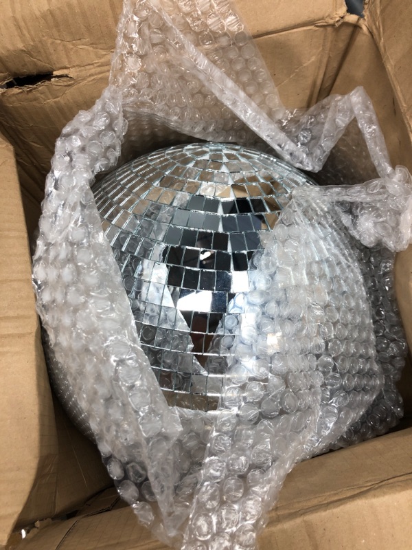 Photo 2 of Disco Ball - 12 Inch Mirror Disco Ball, Ideal for DJ Club, Party, Wedding, Home Decor, and Live Stage with Hanging Ring for Easy Installation, Silver
