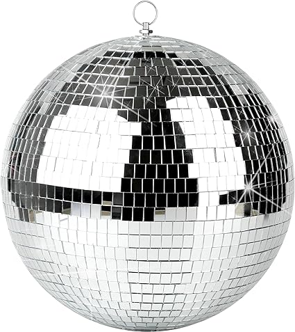 Photo 1 of Disco Ball - 12 Inch Mirror Disco Ball, Ideal for DJ Club, Party, Wedding, Home Decor, and Live Stage with Hanging Ring for Easy Installation, Silver
