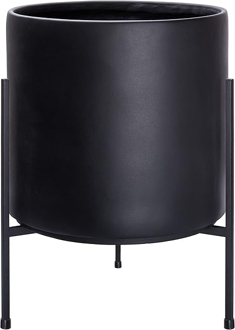 Photo 1 of (MINOR DAMAMGE/ SEE NOTES) D'vine Dev Modern Black Plants Pot Cylinder Planter with Heavy Duty Stand, X-Large 14 Inch Pot, 19.6 Inch with Stand Height, 96-T-2-XL
