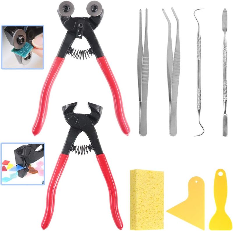 Photo 1 of 
Glarks 9Pcs Mosaic Tools Set, 2Pcs Heavy Duty Wheeled Glass Mosaic Nippers and Tile Cutter Pliers with 7Pcs Mosaic Tile Tools
