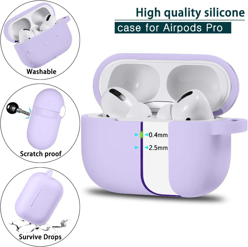 Photo 1 of AirPods Pro Case Cover with Keychain, Full Protective Silicone Skin Accessories for Women Girl with Apple 2019 Latest AirPods Pro Case, Front LED Visible- Violet