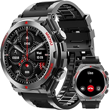 Photo 1 of Military Smart Watch for Men, 1.52" HD Fitness Tracker Smartwatch with Answer/Make Call, Sport Watch with Heart Rate SpO2 Stress and Sleep Monitor Compatible with iPhone and Android Phones, Waterproof