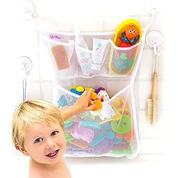 Photo 1 of 
Click image to open expanded view
Original Tub Cubby Bath Toy Storage Organizer - With Suction Cup & Adhesive Hooks, 14"x20" Mesh Net Shower Caddy for Kids Bathroom Decor, Bedroom & Car Toy Organizer - Bonus Hooks