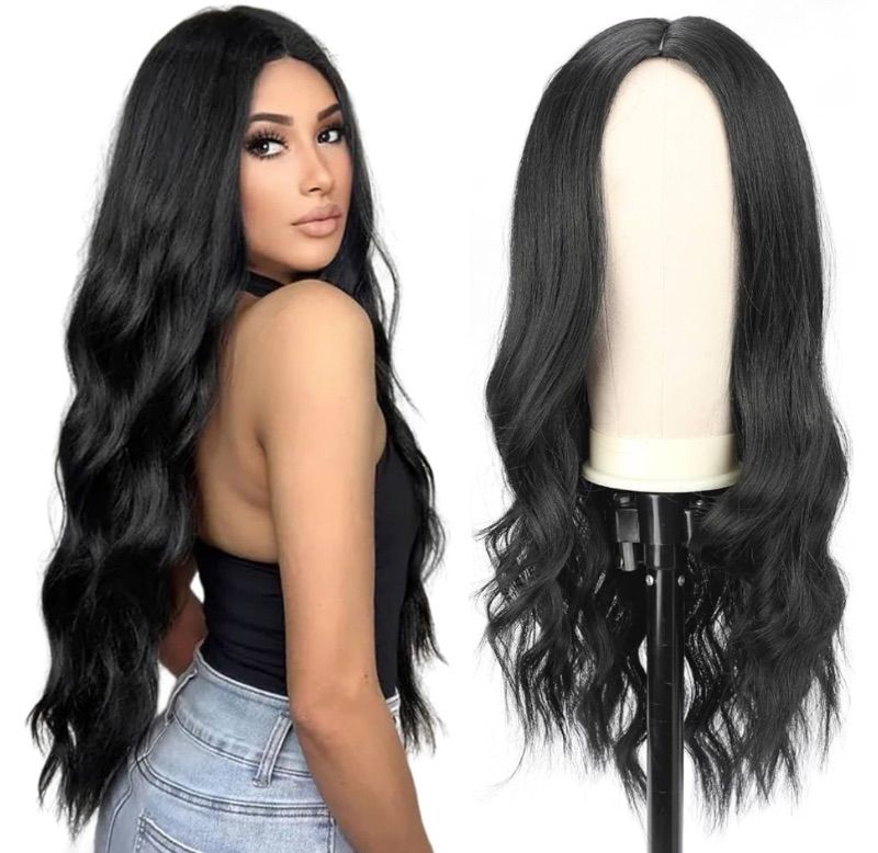 Photo 1 of Black Wig for Women Long Curly Wavy Middle Part Wigs Synthetic Hair Wigs for Cosplay Party Daily Use(26 Inch)