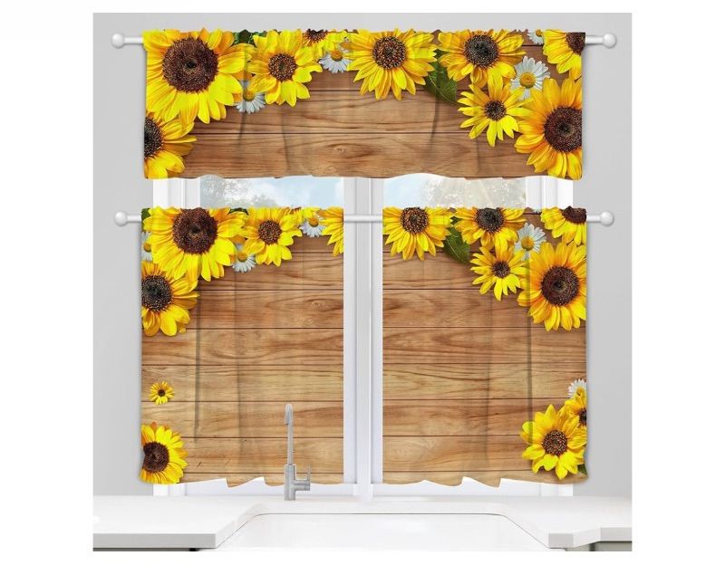 Photo 1 of Bonsai Tree 3 Pack Sunflower Kitchen Curtains 54x36 inch - Sunflower Curtains for Bedroom as Farmhouse Kitchen Decor and Spring Decorations for The Home,Yellow Kitchen Curtains and Valances Set