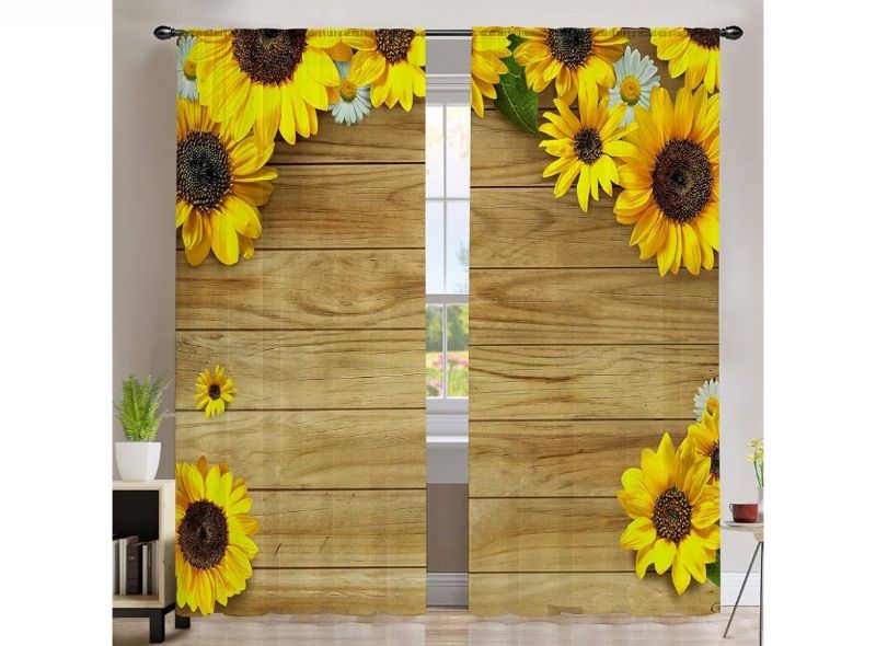 Photo 1 of Bonsai Tree 2 Pack Sunflower Curtains for Bedroom 52x96 inch - Sunflower Kitchen Decor and Spring Decorations for The Home, Yellow Kitchen Curtains and Valances Set