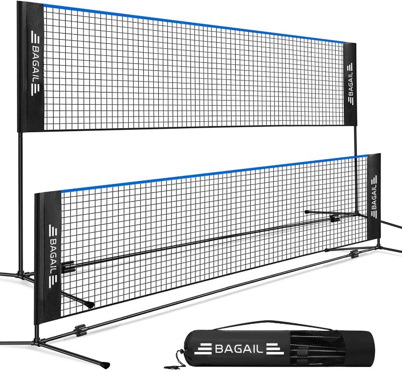 Photo 1 of BAGAIL Badminton Net, Height Adjustable Kids Volleyball Net, Foldable Nylon Net 10 ft/14ft/17ft Wide, Tennis Net, Small Pickleball Net for Backyard Game and Indoor Outdoor Use, Easy Setup
