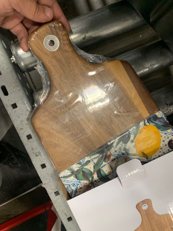 Photo 1 of Eco Friendly Charcuterie Boards with Ceramic Plate - Acacia Wood Cutting Board with Handle and Charcuterie Accessories - Bridal Shower and Anniversary Present for Women - Yellow Rectangle Shape Handle, Yallow