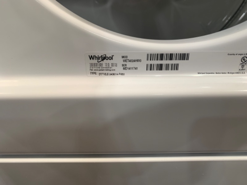 Photo 7 of Whirlpool Electric Stacked Laundry Center with 1.6-cu ft Washer and 3.4-cu ft Dryer
