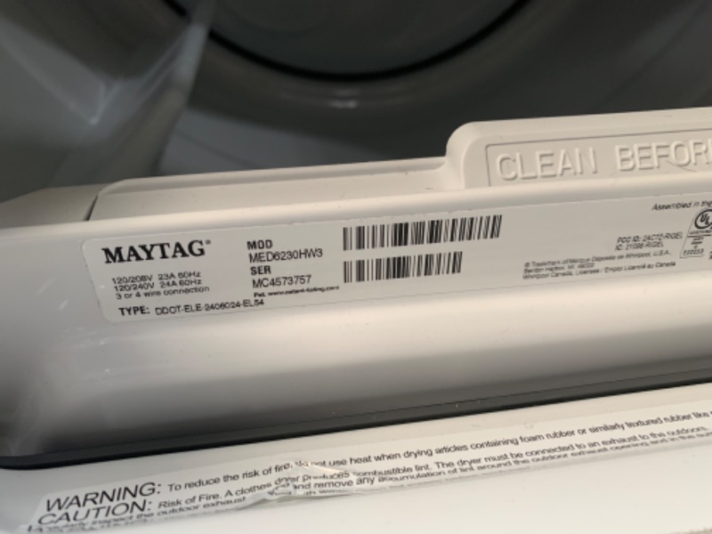 Photo 7 of Maytag SMART Capable 7.4-cu ft Smart Electric Dryer (White)
